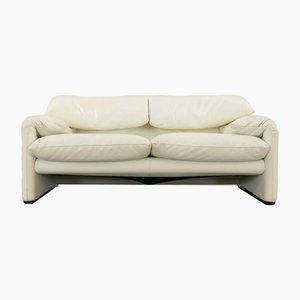 Maralunga 2 Sofa in White Leather by Vico Magistretti for Cassina