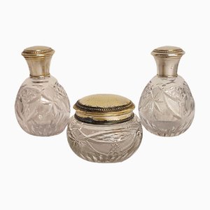 French Carved Glass Toilet Set, 1940s, Set of 3