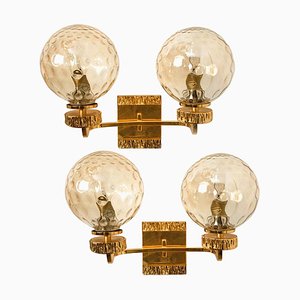 Large Gold-Plated Glass Wall Lights in the Style of Brotto
