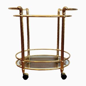 Italian Golden Brass Frame Bar Cart on Wheels