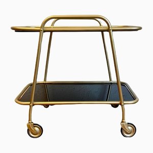 Italian Golden Metal Frame Bar Cart on Rubber-Tired Wheels