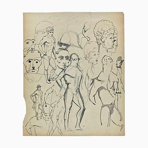 Norbert Meyre, The Sketches of Figures, Original Drawing, Mid-20th Century