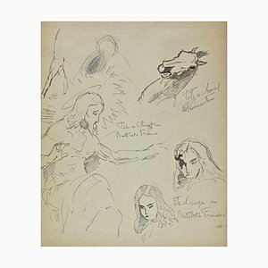 Norbert Meyre, The Sketches and Portrait, Original Drawing, Mid-20th Century