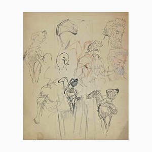 Norbert Meyre, The Sketches of Figures, Original Drawing, Mid-20th Century