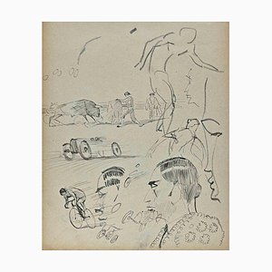 Norbert Meyre, Sportsmen, Original Drawing, Mid-20th Century