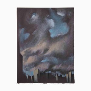 Bernadette Kelly, Paisaje urbano con nubes, técnica mixta, años 80
