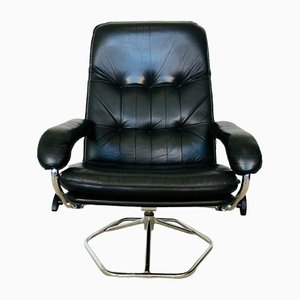 Vintage Norwegian Ekornes Stressless Lounge Chair in Black Leather