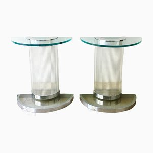 Art Deco Style Chromed Steel and Glass Console Tables, Set of 2
