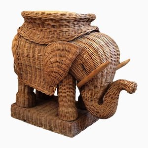 Woven Wicker Elephant Side Table, 1960s