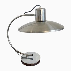 Lampada da tavolo vintage in metallo cromato e alluminio spazzolato, Italia