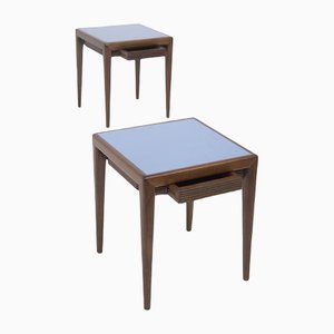 Tavolini da caffè in legno con ripiano specchiato blu di Osvaldo Borsani, set di 2