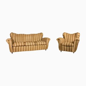 3-Seater Sofa and Armchair, 1950s, Set of 2