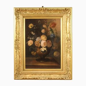 Nature Morte avec Vase de Fleurs, 20ème Siècle, Huile sur Toile, Encadrée