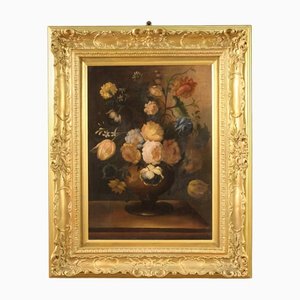 Still Life with Vase of Flowers, 20th-Century, Oil on Canvas, Framed