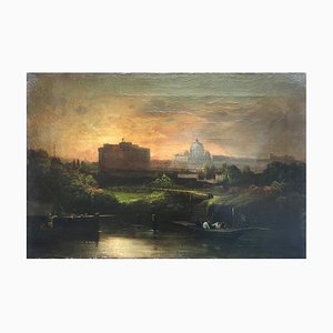 After G. Vanvitelli, Rome, Italian Landscape Painting, Oil on Canvas, Framed