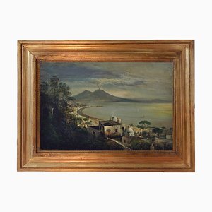 Ettore Ferrante, Peinture de Paysage Italienne, Naples, Ecole Posillipo, Huile sur Toile, Encadrée