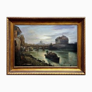Nápoles, paisaje italiano, óleo sobre lienzo, enmarcado