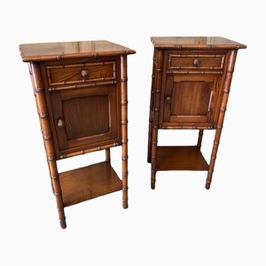 French Faux Bamboo Bedside Cabinets, Set of 2