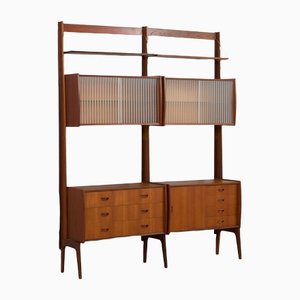 Scandinavian Mid-Century Free Standing Wall Unit with Glass Cabinets, 1960s