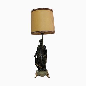 Antique Bronze Lamp with Woman Figure, 1900s