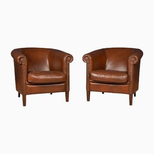 20th Century Dutch Sheepskin Leather Club Chairs, Set of 2