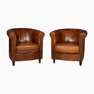 20th Century Dutch Leather Club Chairs, Set of 2