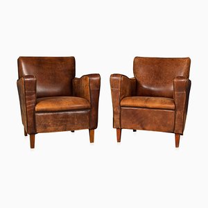 20t Century Dutch Leather Club Chairs, Set of 2