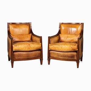 20 Century Dutch Sheepskin Leather Club Chairs, Set of 2