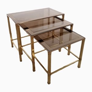 Mid-Century Italian Brass and Glass Nesting Tables, Set of 3