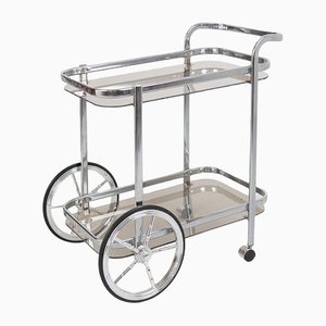 Chrome Rolling Trolley With Glass Inlays