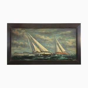 Sailing Scene, English School, Italy, Oil on Canvas, Framed