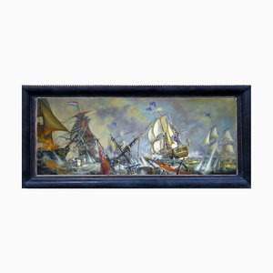 After D.G.M. Gaitalian, Sea Battle, Oil on Canvas, Framed