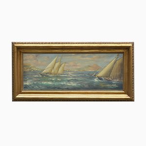 Race in the Gulf, English School, Italy, Oil on Canvas, Framed
