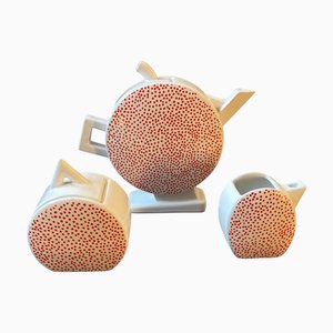 White and Red Ceramic Tea Set from MAS, 1980s, Set of 3