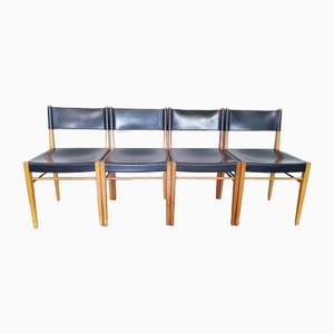 Scandinavian Oak and Leather Chairs, Set of 4