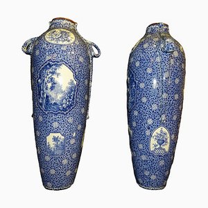 German White and Blue Ceramic Vases in the Style of Royal Bonn by Franz Anton Mehlem, Set of 2