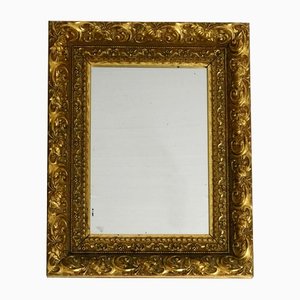 Mid-Century Italian Gold-Plated Wooden Frame Wall Mirror
