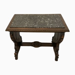 Table Basse Antique en Noyer Sculpté et Plateau en Marbre, Italie