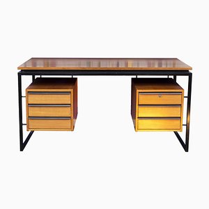 Oak and Lacquered Metal Desk, 1970s