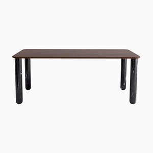 X Large Walnut and Black Marble Sunday Dining Table by Jean-Baptiste Souletie