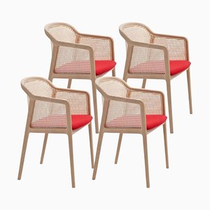 Little Red Contour Beech Wood Vienna Armchairs by Colé Italia, Set of 4