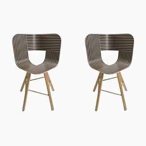 Gestreifter Stuhl aus Elfenbeinfarbenem und Schwarzem Holz Tria mit 4 Beinen von Colé Italia, 2er Set