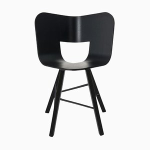 Black Open Pore Seat Wood Tria 4 Legs Chair by Colé Italia