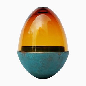 Amber and Copper Patina Homage to Faberge Jewellery Egg by Pia Wüstenberg