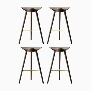 Brown Oak and Brass Bar Stools from By Lassen, Set of 4
