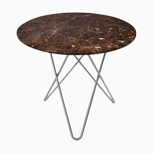 Brown Marble and Steel Emperador Dining O Table by Ox Denmarq