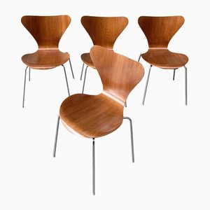 Teak Esszimmerstühle 3107 von Arne Jacobsen für Fritz Hansen, 1960er, 4er Set