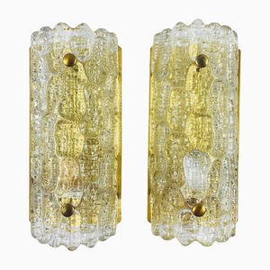 Scandinavian Glass & Brass Wall Lights or Sconces by Carl Fagerlund for Orrefors & Lyfa, 1960s, Set of 2