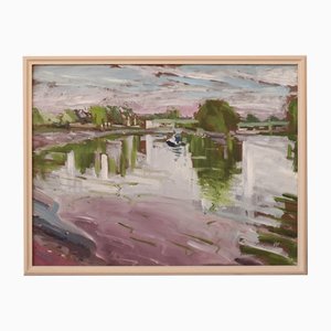 Jackson Gary, Kew Bridge Towards Strand-on-the-Green, 20. Jahrhundert, Öl an Bord