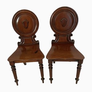 Antique Victorian Mahogany Hall Chairs, Set of 2